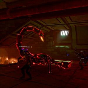 Scorpion king with people around it.jpg